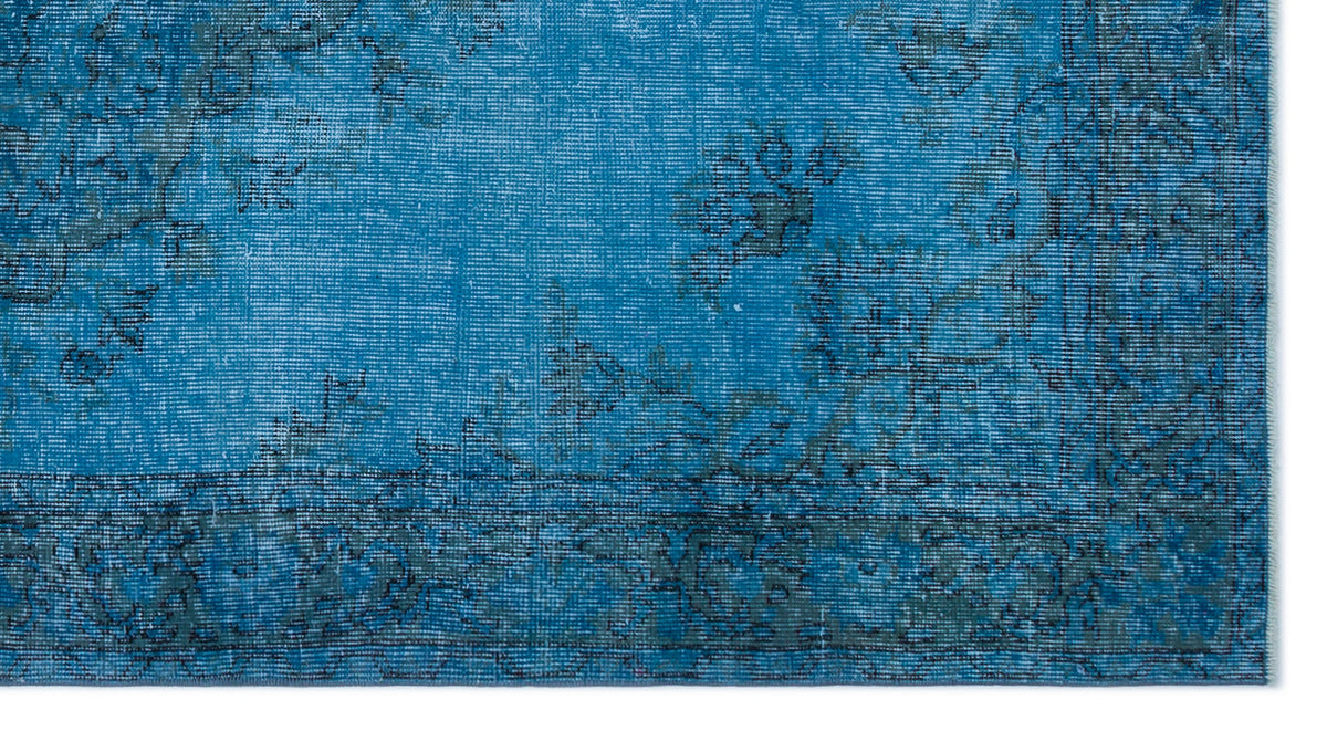 Turquoise  Over Dyed Vintage Rug 4&#39;4&#39;&#39; x 8&#39;2&#39;&#39; ft 132 x 250 cm