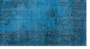 Turquoise  Over Dyed Vintage Rug 4'4'' x 8'2'' ft 132 x 250 cm