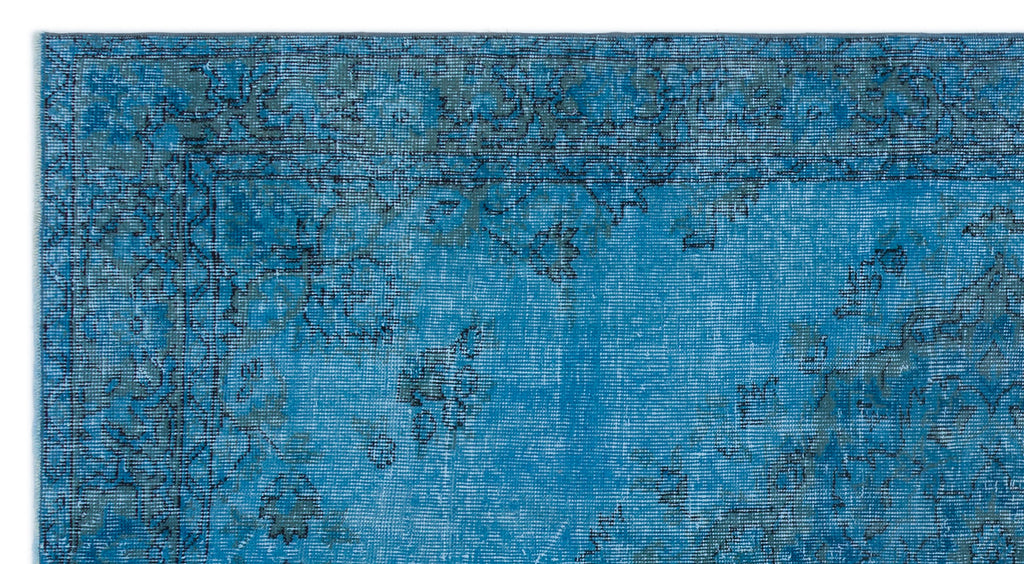 Turquoise  Over Dyed Vintage Rug 4'4'' x 8'2'' ft 132 x 250 cm