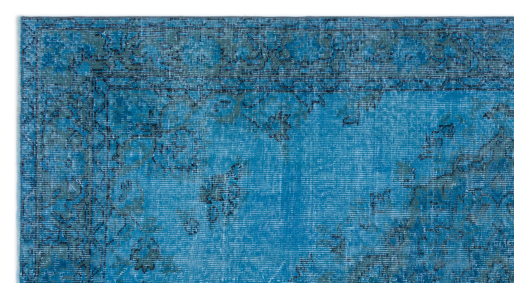 Turquoise  Over Dyed Vintage Rug 4'4'' x 8'2'' ft 132 x 250 cm