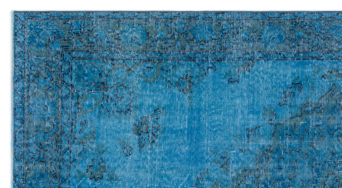 Turquoise  Over Dyed Vintage Rug 4&#39;4&#39;&#39; x 8&#39;2&#39;&#39; ft 132 x 250 cm