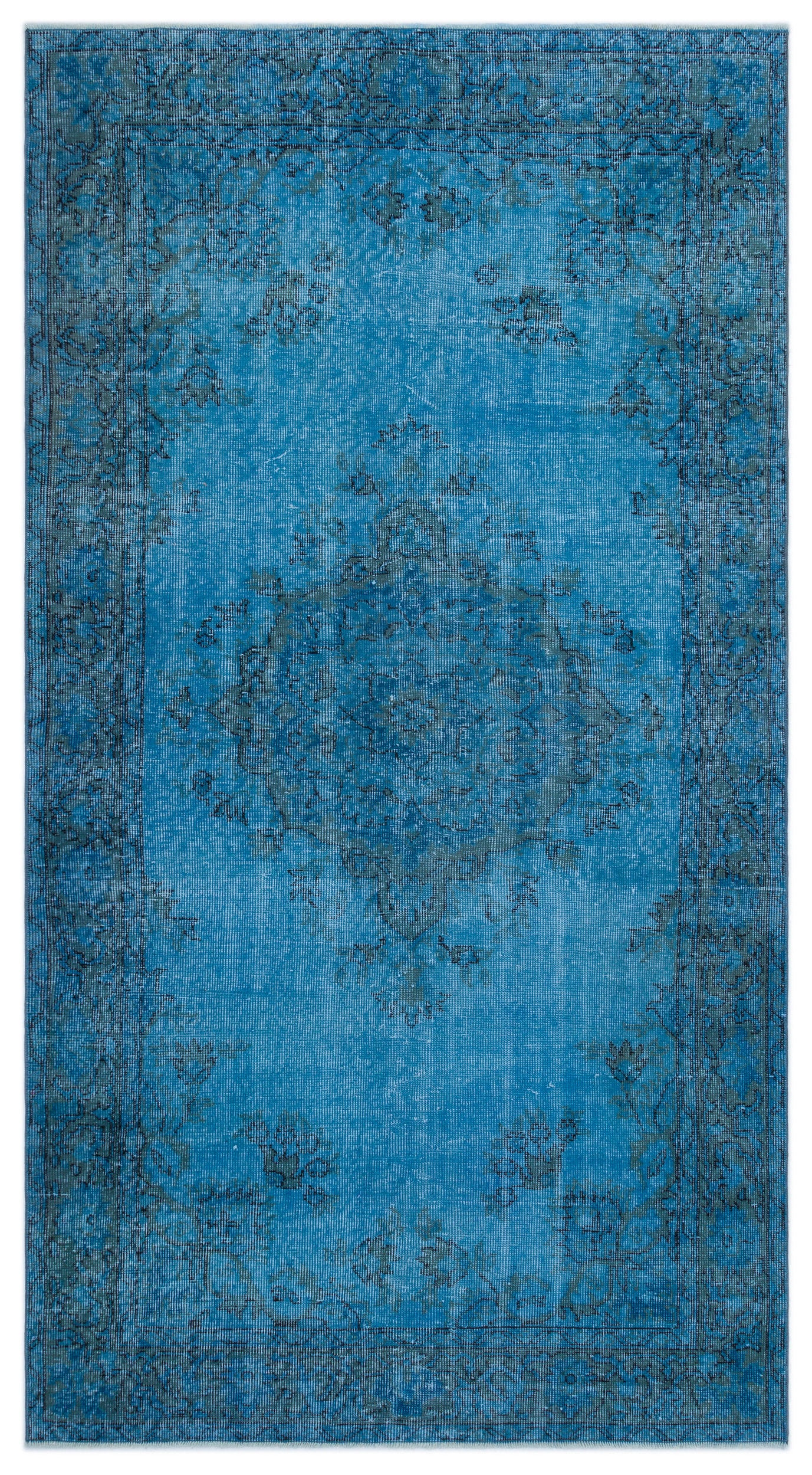 Turquoise  Over Dyed Vintage Rug 4'4'' x 8'2'' ft 132 x 250 cm