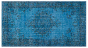 Turquoise  Over Dyed Vintage Rug 4'4'' x 8'2'' ft 132 x 250 cm