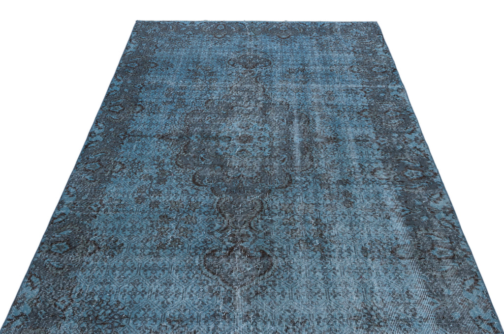 Blue Over Dyed Vintage Rug 4'11'' x 8'7'' ft 150 x 262 cm