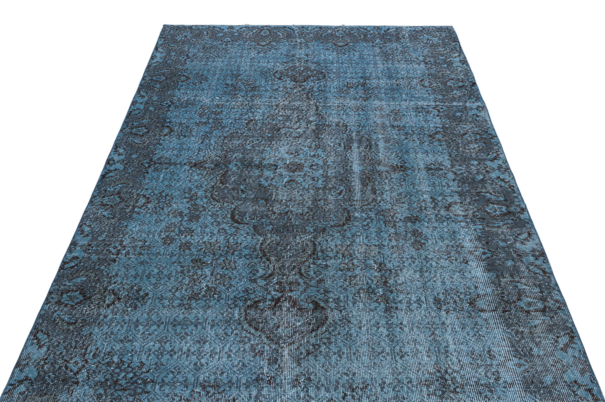 Blue Over Dyed Vintage Rug 4&#39;11&#39;&#39; x 8&#39;7&#39;&#39; ft 150 x 262 cm