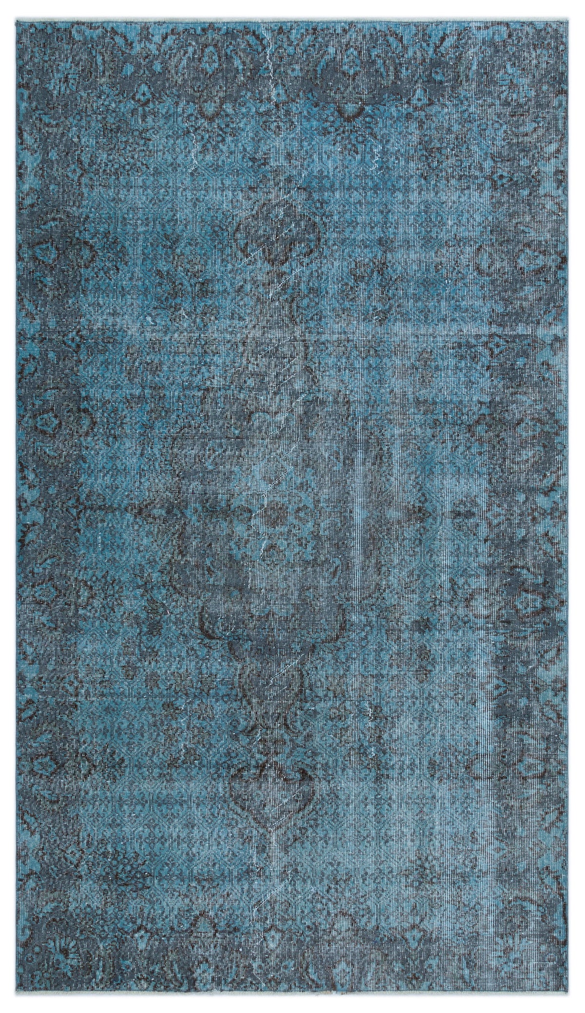 Blue Over Dyed Vintage Rug 4&#39;11&#39;&#39; x 8&#39;7&#39;&#39; ft 150 x 262 cm