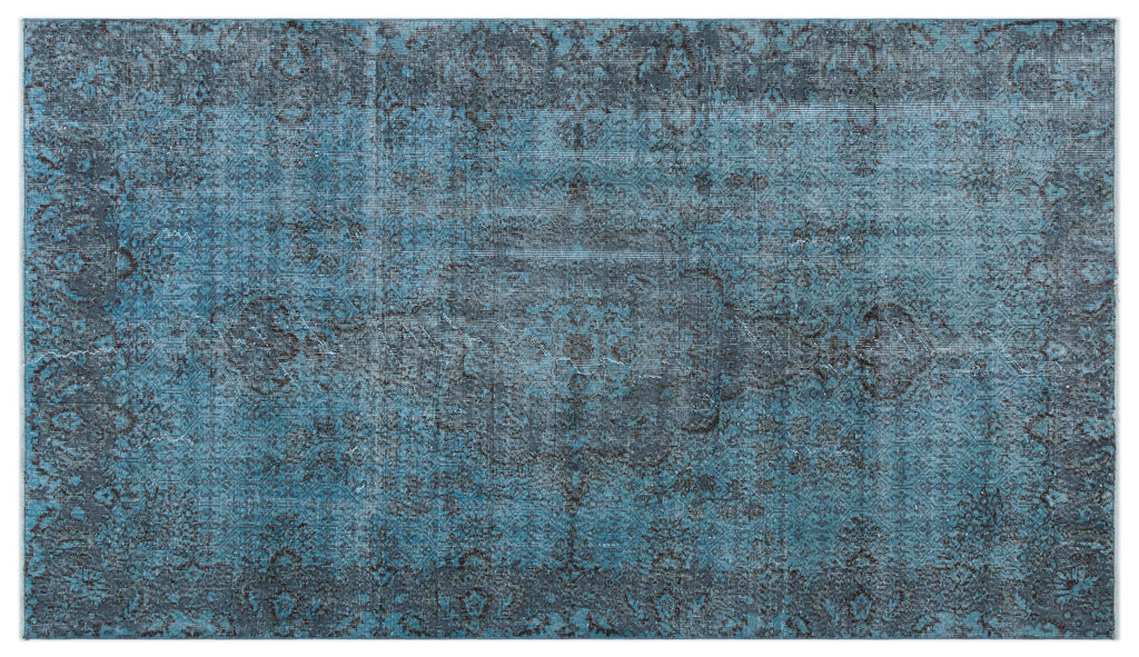 Blue Over Dyed Vintage Rug 4'11'' x 8'7'' ft 150 x 262 cm