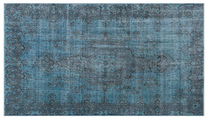 Blue Over Dyed Vintage Rug 4'11'' x 8'7'' ft 150 x 262 cm