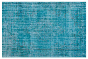 Turquoise  Over Dyed Vintage Rug 6'1'' x 9'1'' ft 185 x 277 cm