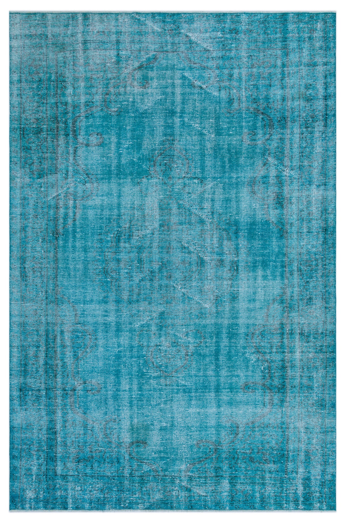 Turquoise  Over Dyed Vintage Rug 6&#39;1&#39;&#39; x 9&#39;1&#39;&#39; ft 185 x 277 cm