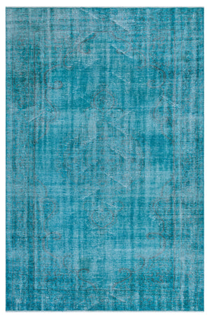 Turquoise  Over Dyed Vintage Rug 6'1'' x 9'1'' ft 185 x 277 cm