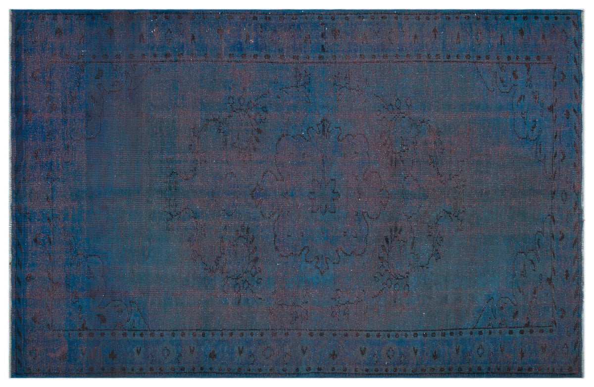 Blue Over Dyed Vintage Rug 6&#39;3&#39;&#39; x 9&#39;6&#39;&#39; ft 190 x 290 cm