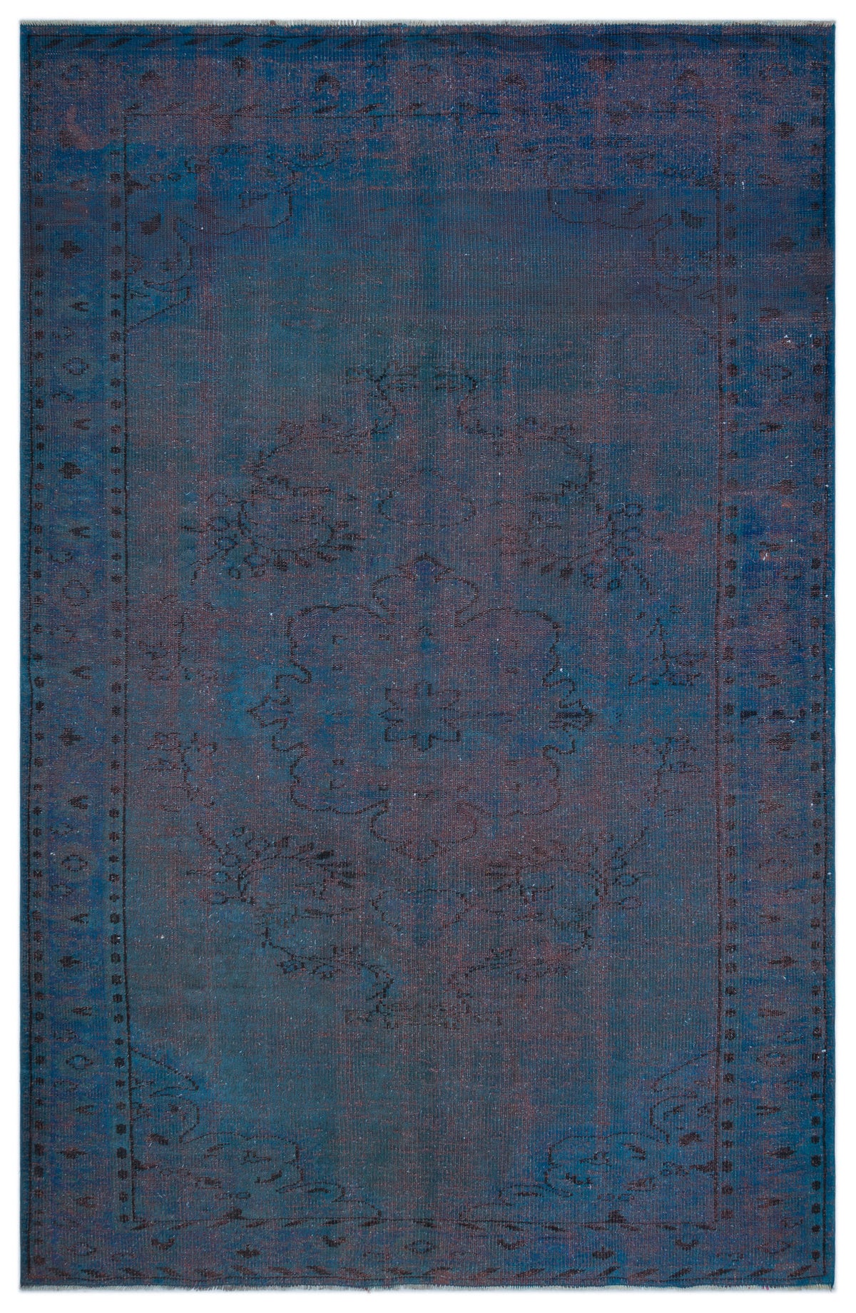Blue Over Dyed Vintage Rug 6&#39;3&#39;&#39; x 9&#39;6&#39;&#39; ft 190 x 290 cm