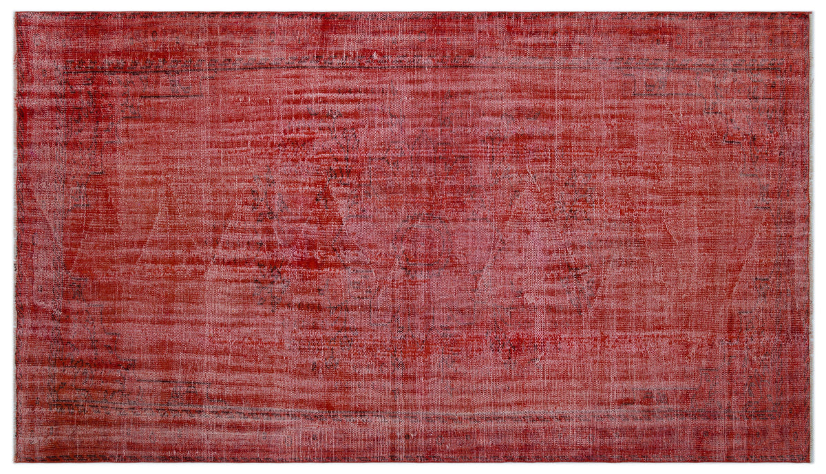 Red Over Dyed Vintage Rug 5&#39;3&#39;&#39; x 9&#39;3&#39;&#39; ft 159 x 282 cm