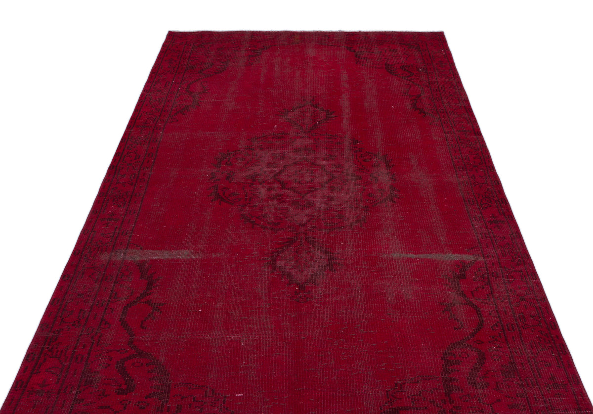 Red Over Dyed Vintage Rug 4&#39;11&#39;&#39; x 8&#39;11&#39;&#39; ft 150 x 273 cm