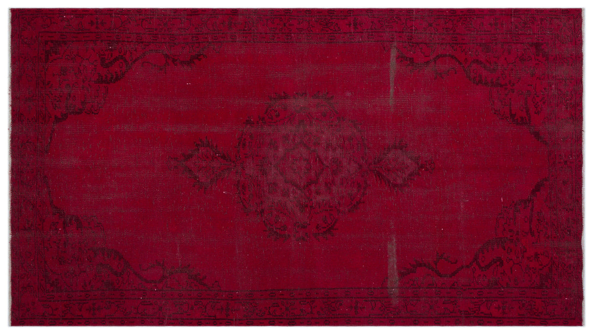Red Over Dyed Vintage Rug 4&#39;11&#39;&#39; x 8&#39;11&#39;&#39; ft 150 x 273 cm
