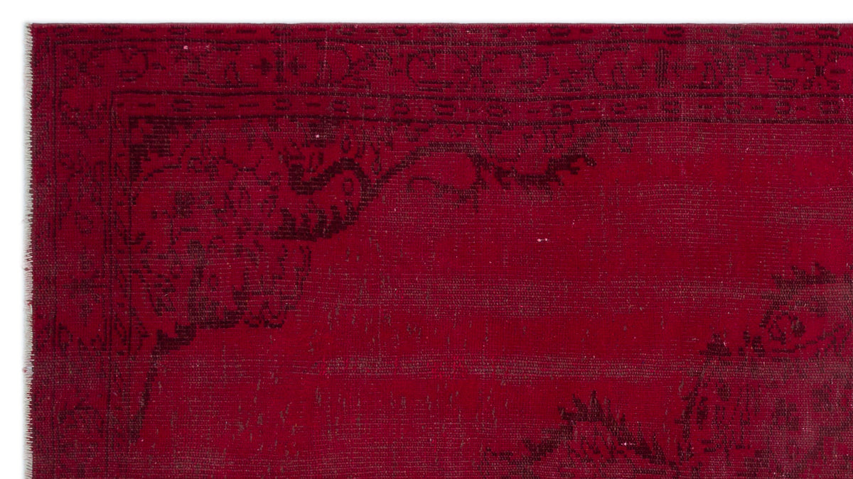 Red Over Dyed Vintage Rug 4&#39;11&#39;&#39; x 8&#39;11&#39;&#39; ft 150 x 273 cm