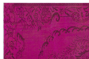 Fuchsia Over Dyed Vintage Rug 5'5'' x 8'3'' ft 164 x 251 cm