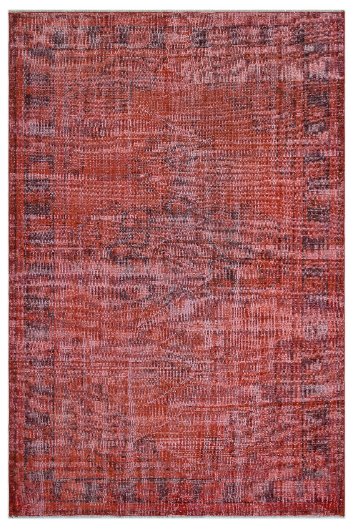 Red Over Dyed Vintage Rug 5&#39;9&#39;&#39; x 8&#39;4&#39;&#39; ft 174 x 254 cm