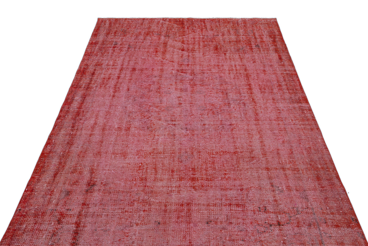 Red Over Dyed Vintage Rug 4&#39;12&#39;&#39; x 7&#39;12&#39;&#39; ft 152 x 243 cm