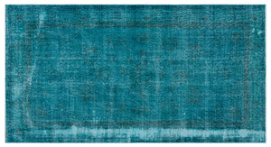 Turquoise  Over Dyed Vintage Rug 3'10'' x 7'3'' ft 118 x 221 cm