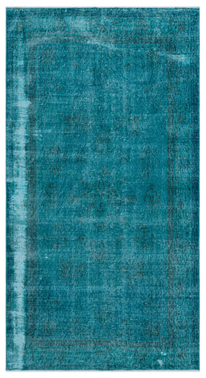 Turquoise  Over Dyed Vintage Rug 3'10'' x 7'3'' ft 118 x 221 cm