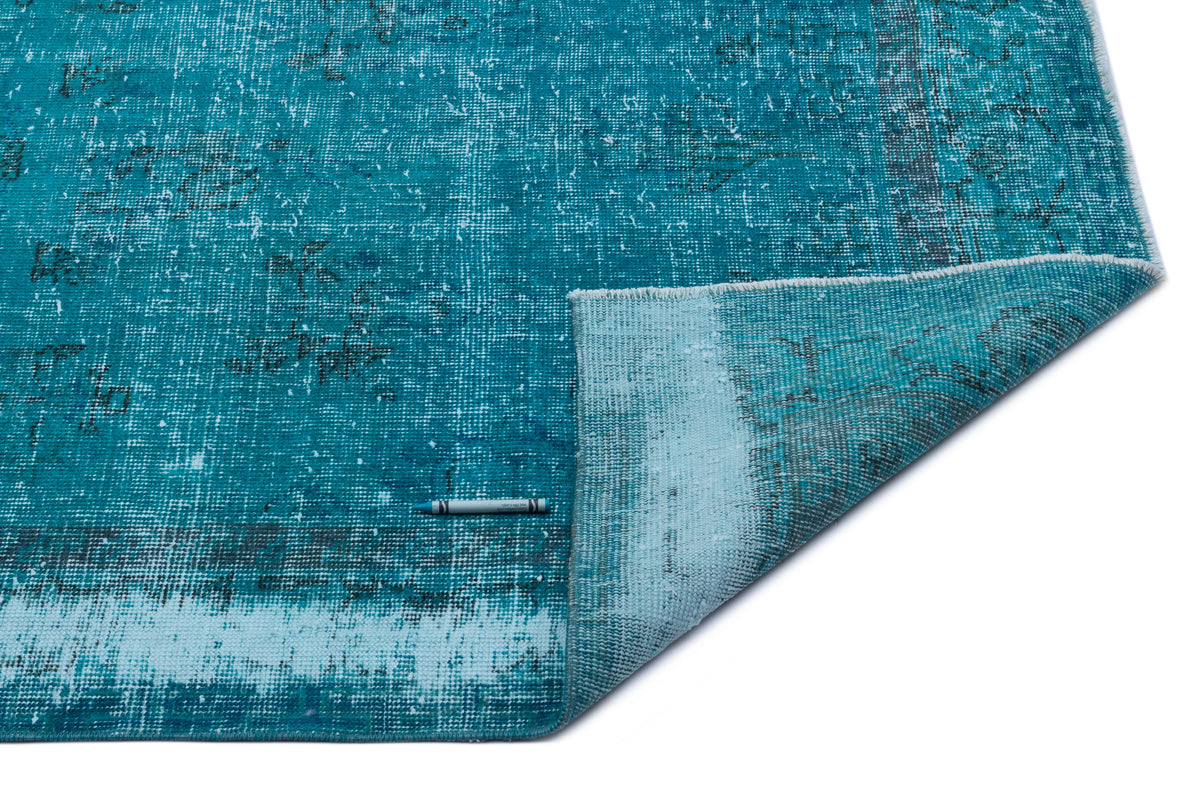 Turquoise  Over Dyed Vintage Rug 3&#39;10&#39;&#39; x 7&#39;3&#39;&#39; ft 118 x 221 cm