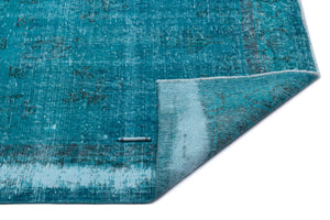 Turquoise  Over Dyed Vintage Rug 3'10'' x 7'3'' ft 118 x 221 cm