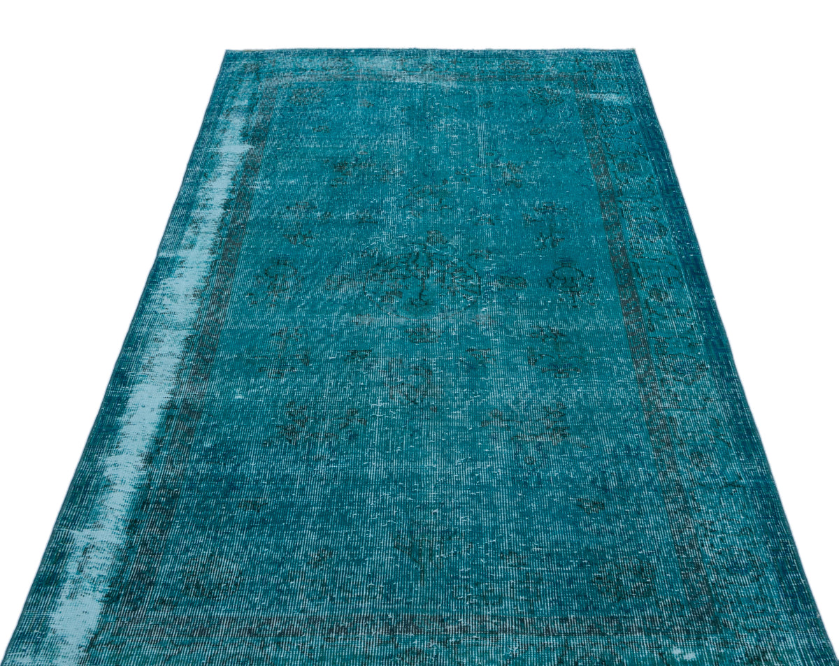 Turquoise  Over Dyed Vintage Rug 3&#39;10&#39;&#39; x 7&#39;3&#39;&#39; ft 118 x 221 cm