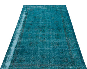 Turquoise  Over Dyed Vintage Rug 3'10'' x 7'3'' ft 118 x 221 cm