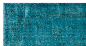 Turquoise  Over Dyed Vintage Rug 3'10'' x 7'3'' ft 118 x 221 cm