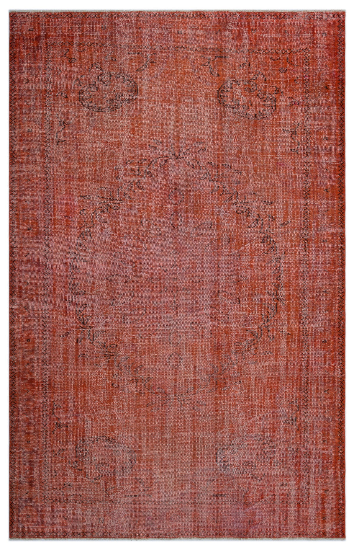 Orange Over Dyed Vintage Rug 6&#39;6&#39;&#39; x 10&#39;1&#39;&#39; ft 197 x 308 cm