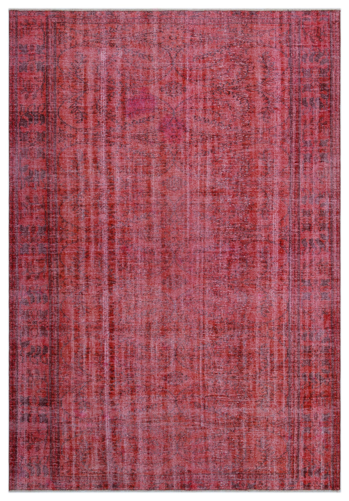 Red Over Dyed Vintage Rug 6&#39;4&#39;&#39; x 9&#39;2&#39;&#39; ft 192 x 280 cm