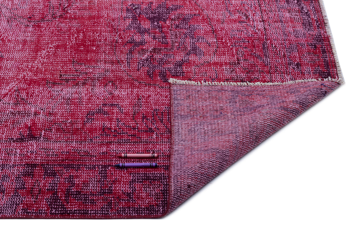Red Over Dyed Vintage Rug 6&#39;4&#39;&#39; x 9&#39;7&#39;&#39; ft 193 x 292 cm