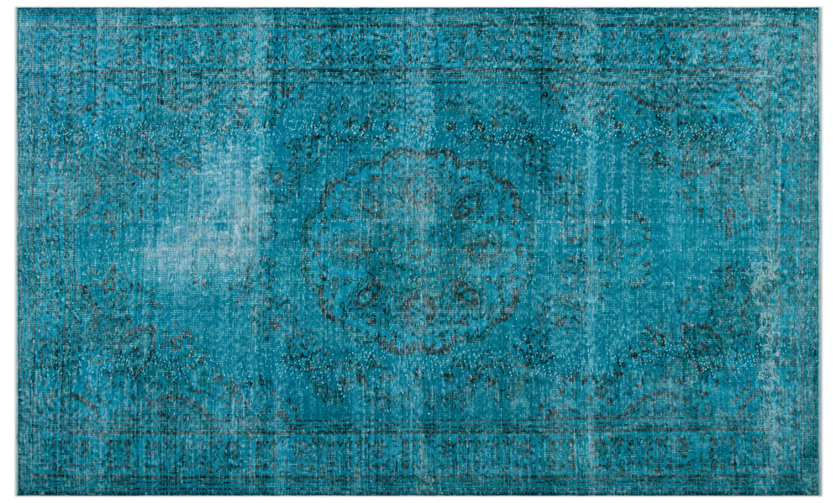 Traditional Design Turquoise Over Dyed Vintage Rug 6&#39;3&#39;&#39; x 10&#39;4&#39;&#39; ft 190 x 314 cm