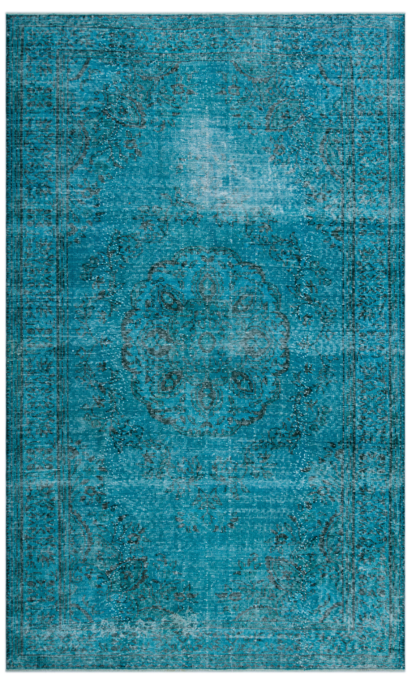 Traditional Design Turquoise Over Dyed Vintage Rug 6&#39;3&#39;&#39; x 10&#39;4&#39;&#39; ft 190 x 314 cm