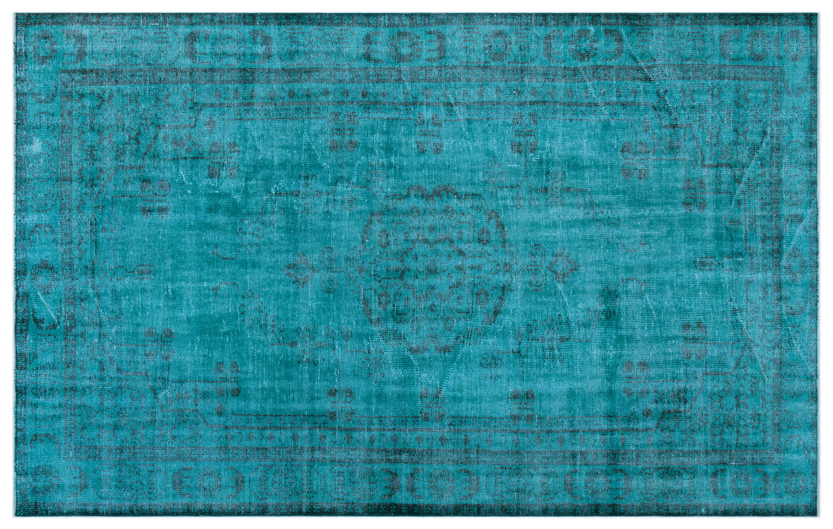 Turquoise  Over Dyed Vintage Rug 5&#39;12&#39;&#39; x 9&#39;8&#39;&#39; ft 182 x 295 cm