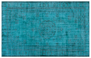 Turquoise  Over Dyed Vintage Rug 5'12'' x 9'8'' ft 182 x 295 cm