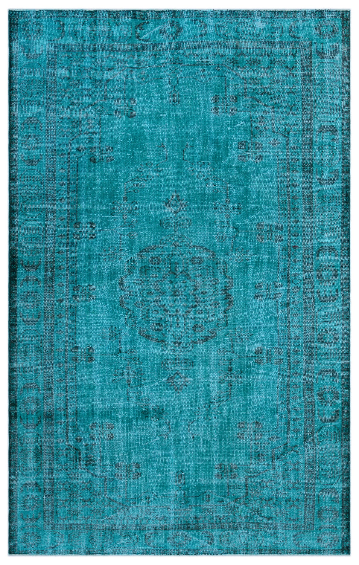 Turquoise  Over Dyed Vintage Rug 5&#39;12&#39;&#39; x 9&#39;8&#39;&#39; ft 182 x 295 cm