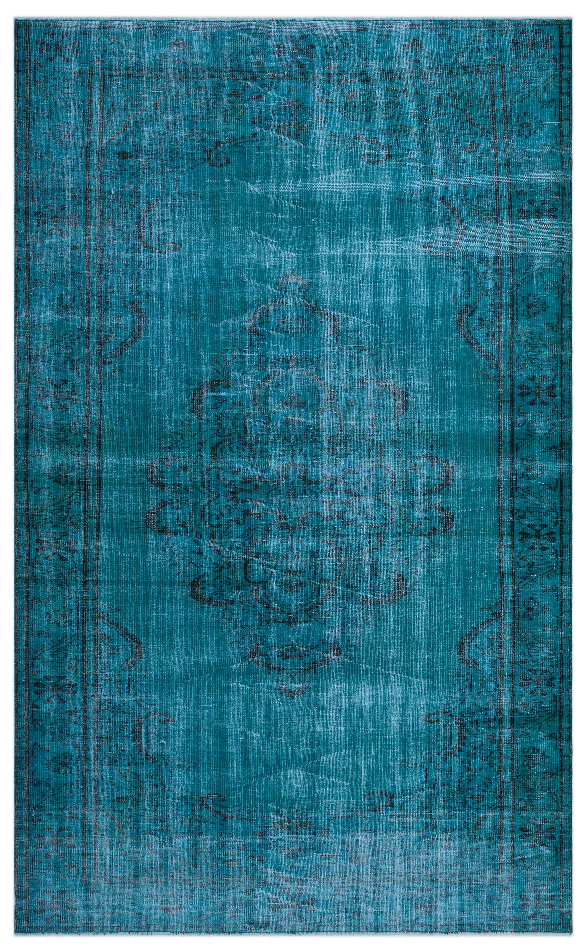 Turquoise  Over Dyed Vintage Rug 5&#39;12&#39;&#39; x 9&#39;10&#39;&#39; ft 182 x 300 cm