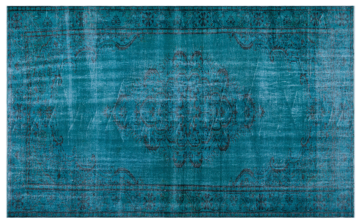 Turquoise  Over Dyed Vintage Rug 5&#39;12&#39;&#39; x 9&#39;10&#39;&#39; ft 182 x 300 cm