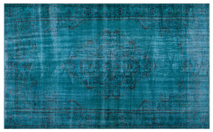 Turquoise  Over Dyed Vintage Rug 5'12'' x 9'10'' ft 182 x 300 cm