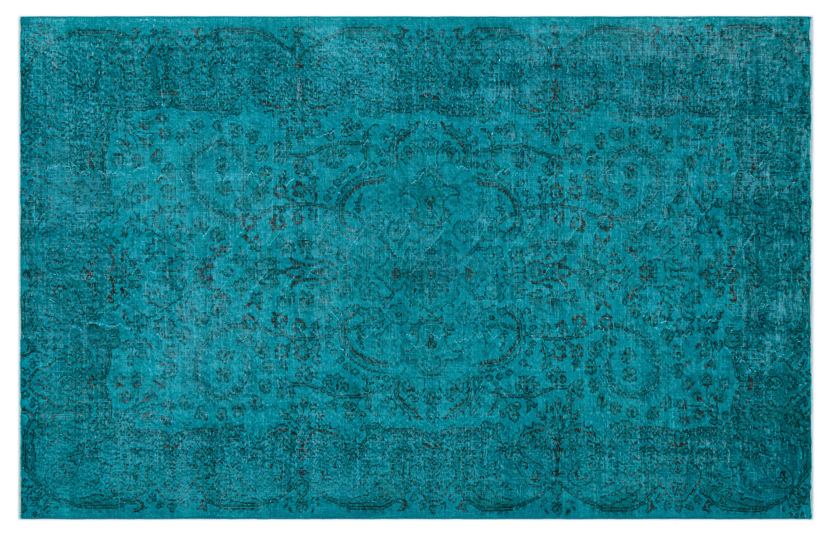 Turquoise  Over Dyed Vintage Rug 5&#39;9&#39;&#39; x 9&#39;2&#39;&#39; ft 174 x 279 cm
