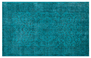 Turquoise  Over Dyed Vintage Rug 5'9'' x 9'2'' ft 174 x 279 cm