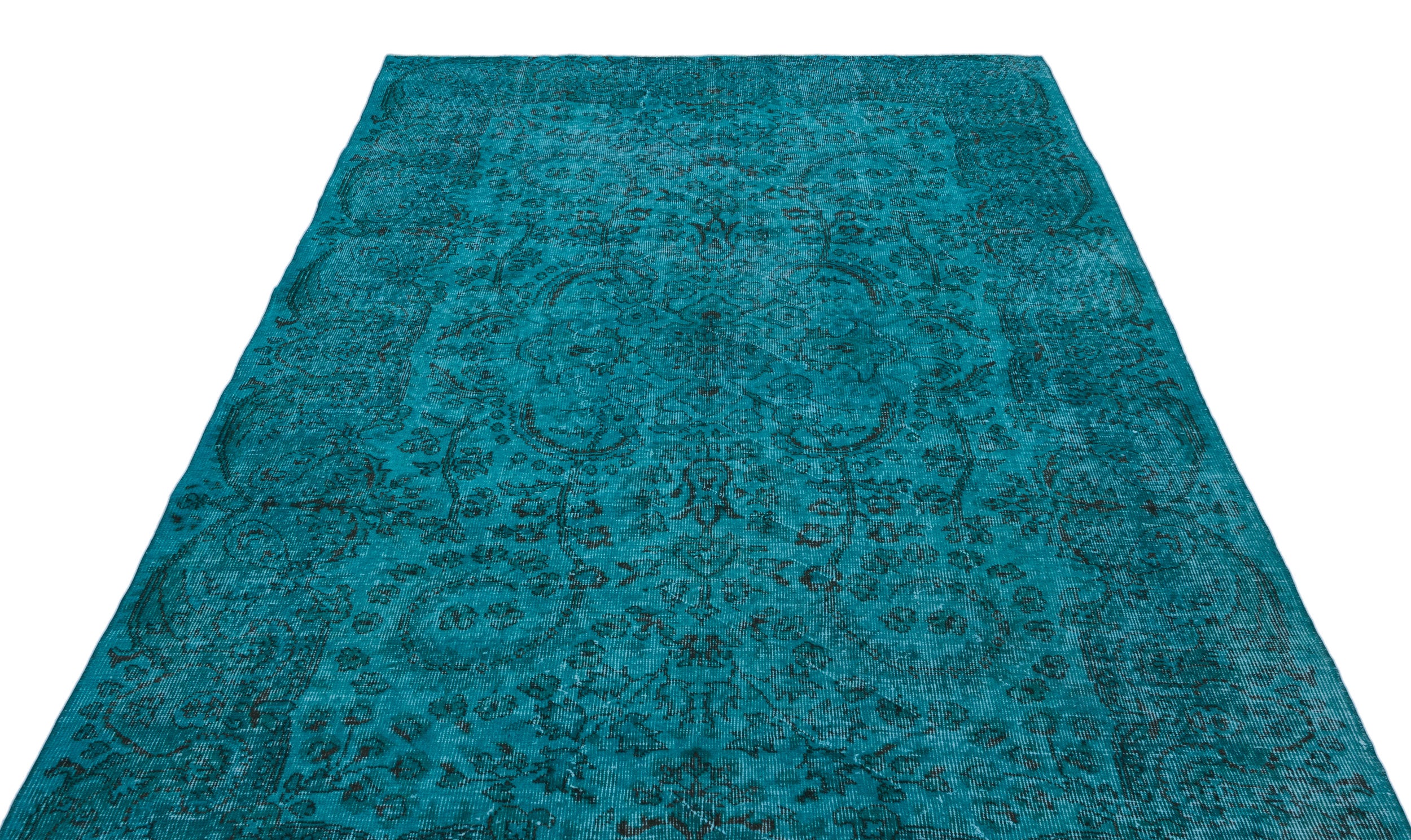 Turquoise  Over Dyed Vintage Rug 5'9'' x 9'2'' ft 174 x 279 cm