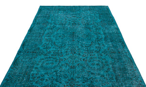 Turquoise  Over Dyed Vintage Rug 5'9'' x 9'2'' ft 174 x 279 cm