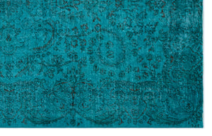 Turquoise  Over Dyed Vintage Rug 5'9'' x 9'2'' ft 174 x 279 cm