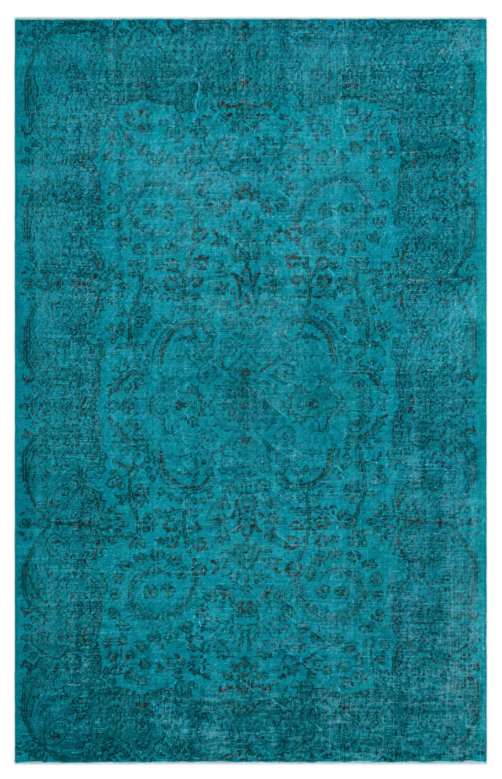 Turquoise  Over Dyed Vintage Rug 5'9'' x 9'2'' ft 174 x 279 cm