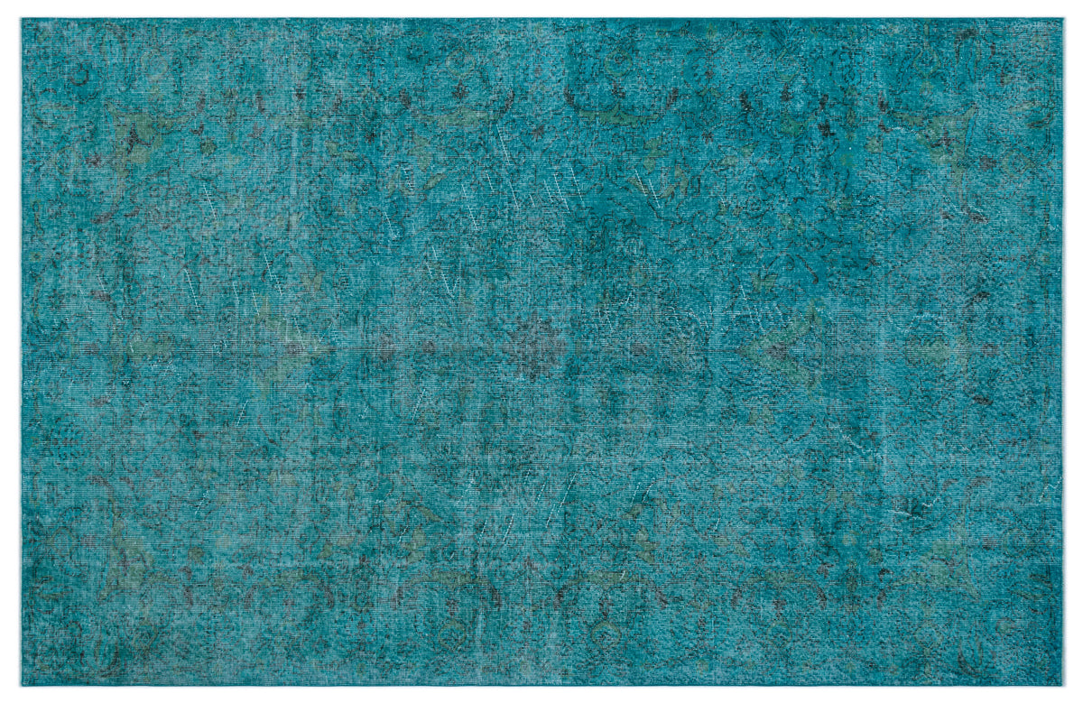 Turquoise  Over Dyed Vintage Rug 6&#39;4&#39;&#39; x 10&#39;2&#39;&#39; ft 194 x 309 cm