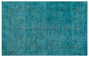 Turquoise  Over Dyed Vintage Rug 6'4'' x 10'2'' ft 194 x 309 cm